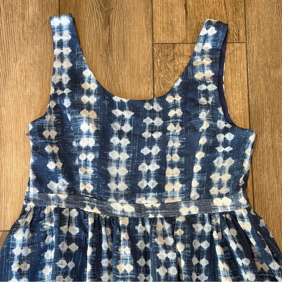 ModCloth Blue White Ikat Geometric Fit & Flare Dress Size S Retro Easter Boho - Picture 7 of 14